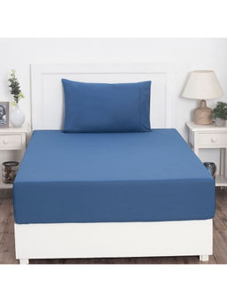 Maspar - Colorart Slumber Solid Saxsony Blue 200 TC Cotton Single Bed Sheet With 1 Pillow Cover