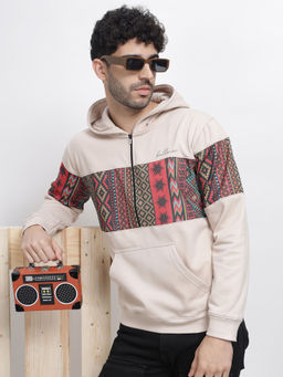 BULLMER - Beige Melange Trendy Printed Fleece Hoodie Sweatshirt For Men