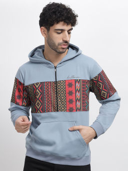 BULLMER - Blue Trendy Printed Fleece Hoodie Sweatshirt For Men
