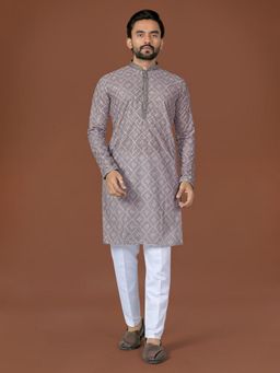 Anaita - Men Grey Straight Kurta