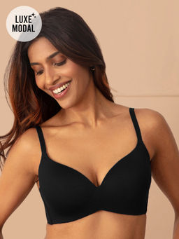 Nykd by Nykaa - Super Soft Luxe Modal Padded Non Wired 3/4th Coverage T-Shirt Bra NYB013 Jet Black