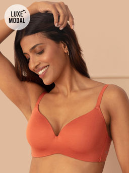 Nykd by Nykaa - Super Soft Luxe Modal Padded Non Wired 3/4th Coverage T-Shirt Bra NYB013 Carrot