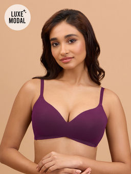 Nykd by Nykaa - Super Soft Luxe Modal Padded Non Wired 3/4th Coverage T-Shirt Bra NYB013 Eggplant