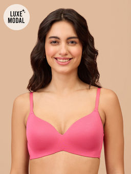 Nykd by Nykaa - Super Soft Luxe Modal Padded Non Wired 3/4th Coverage T-Shirt Bra NYB013 Pink