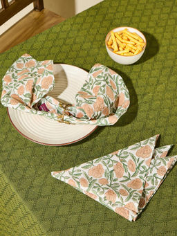 Fabindia - Orange Cotton Printed Napkin (Pack of 6)