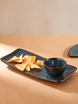 Fabindia - Blue Ceramic Maahi Platter with Bowl