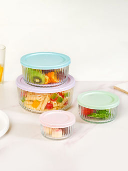 Nestasia - Round Fluted Glass Food Storage Container with Lid (Pack of 4)