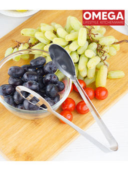 Omega - Stainless Steel Oval Serving Salad Slotted Tong-Pakkad - Silver
