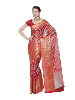 Banarasi Silk Works - Maroon Katan Silk Meena Ikat Patola Patu Saree with Unstitched Blouse