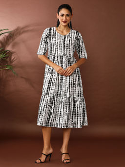 Jaipur Kurti - White Printed A-Line Tiered Ethnic Dress