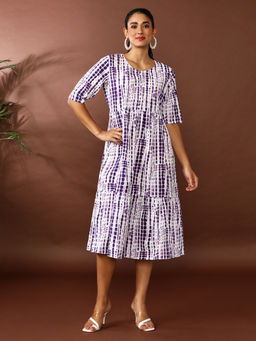Jaipur Kurti - Purple Printed A-Line Tiered Ethnic Dress