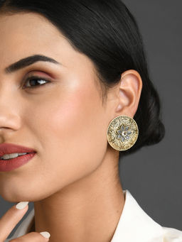 Fida - Ethnic Gold Plated Black Stoned Stud Earring for Women