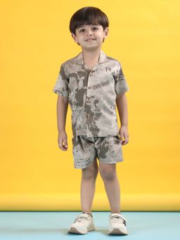 Polka Tots - Kids Cotton Half Sleeve Printed Shirt with Short - Brown (Set of 2)