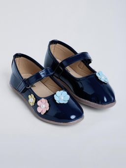 Hopscotch - Floral Applique Mary Jane Black Ballerinas