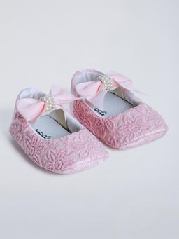 Hopscotch - Floral Bow Applique Pink Ballerinas