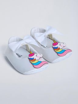 Hopscotch - Unicorn Bow Applique White Ballerinas