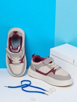 Truffle Collection - Maroon Synthetic Leather Velcro Sneakers For Kids