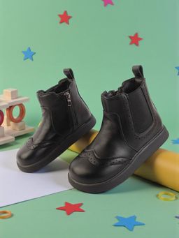 Truffle Collection - Black Synthetic Leather Casual Boots For Kids