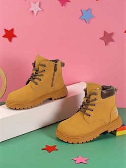 Truffle Collection - Yellow Synthetic Leather Casual Boots For Kids