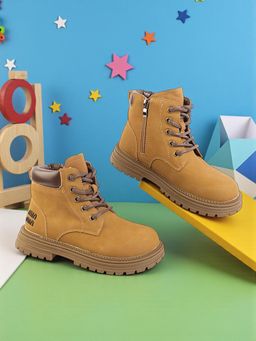 Truffle Collection - Khaki Synthetic Leather Casual Boots For Kids