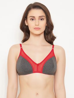 Clovia - & Mesh Non-Padded Non-Wired Full Coverage Bra In Grey Cotton