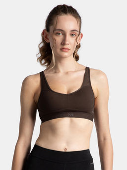 Jockey - Ap21 Wire free Padded Tactel Nylon Active Wear Sports Bra-Coffee