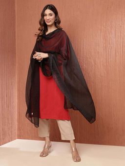 Fabindia - Black Cotton Silk Embroidered Dupatta
