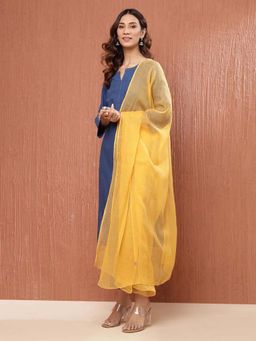 Fabindia - Yellow Cotton Silk Woven Dupatta