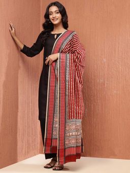 Fabindia - Red Cotton Silk Blend Hand Block Printed Dupatta