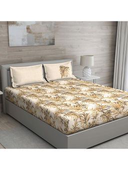 GM - Brown Plants 150 Tc Cotton Queen Bedsheet With 2 Pillow Covers