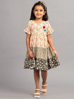 ZION - Girls Yellow Floral Knee Length Dress