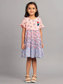 ZION - Girls Peach Floral Knee Length Dress