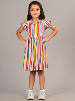 ZION - Girls Multi-Color Stripes Knee Length Dress