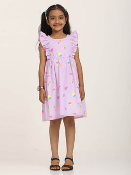 ZION - Girls Purple Printed Knee Length Dress