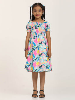 ZION - Girls Multi-Color Printed Knee Length Dress