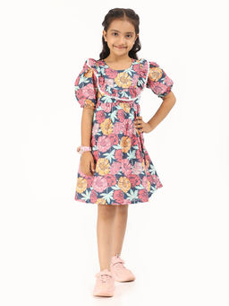 ZION - Girls Pink Floral Knee Length Dress