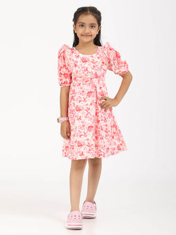 ZION - Girls Pink Floral Knee Length Dress