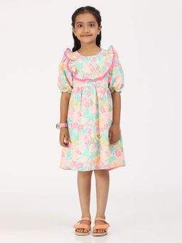 ZION - Girls Multi-Color Floral Knee Length Dress