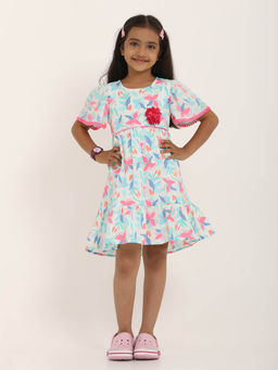 ZION - Girls Blue Floral Knee Length Dress