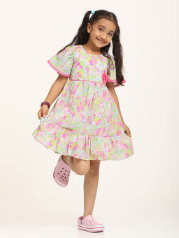 ZION - Girls Multi-Color Floral Knee Length Dress