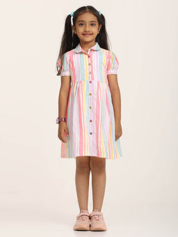 ZION - Girls Multi-Color Stripes Knee Length Dress
