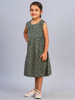 ZION - Girls Olive Floral Midi Dress