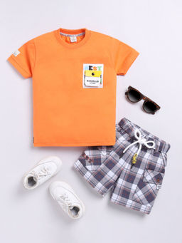 Hopscotch - Boys Orange & Grey Back Graphic Print T-Shirt & Shorts Set