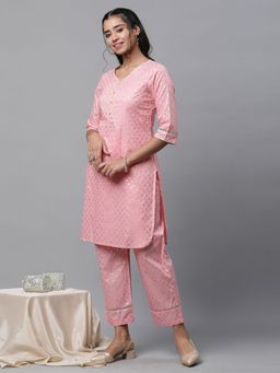 Aurelia - Pink Floral Foil Printed Short Kurta and Pants (Set of 2)