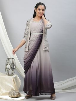 Aurelia - Grey Embellished Ombre Saree with Short Jacket (Set of 2)