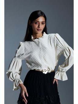 Zari Jaipur - Women Cream Ruffled Neck Shirt