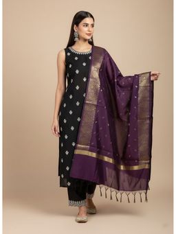 MUFFLY - Women Purple Woven Design Banarasi Silk Blend Dupatta