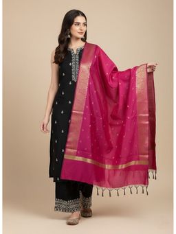 MUFFLY - Women Pink Woven Design Banarasi Silk Blend Dupatta