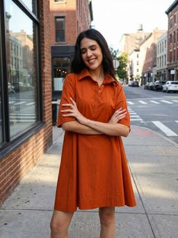 ISHIN - Comfy Rust A Line Dress