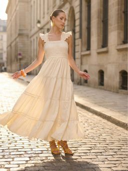 ISHIN - Comfy Cream Tiered Dress